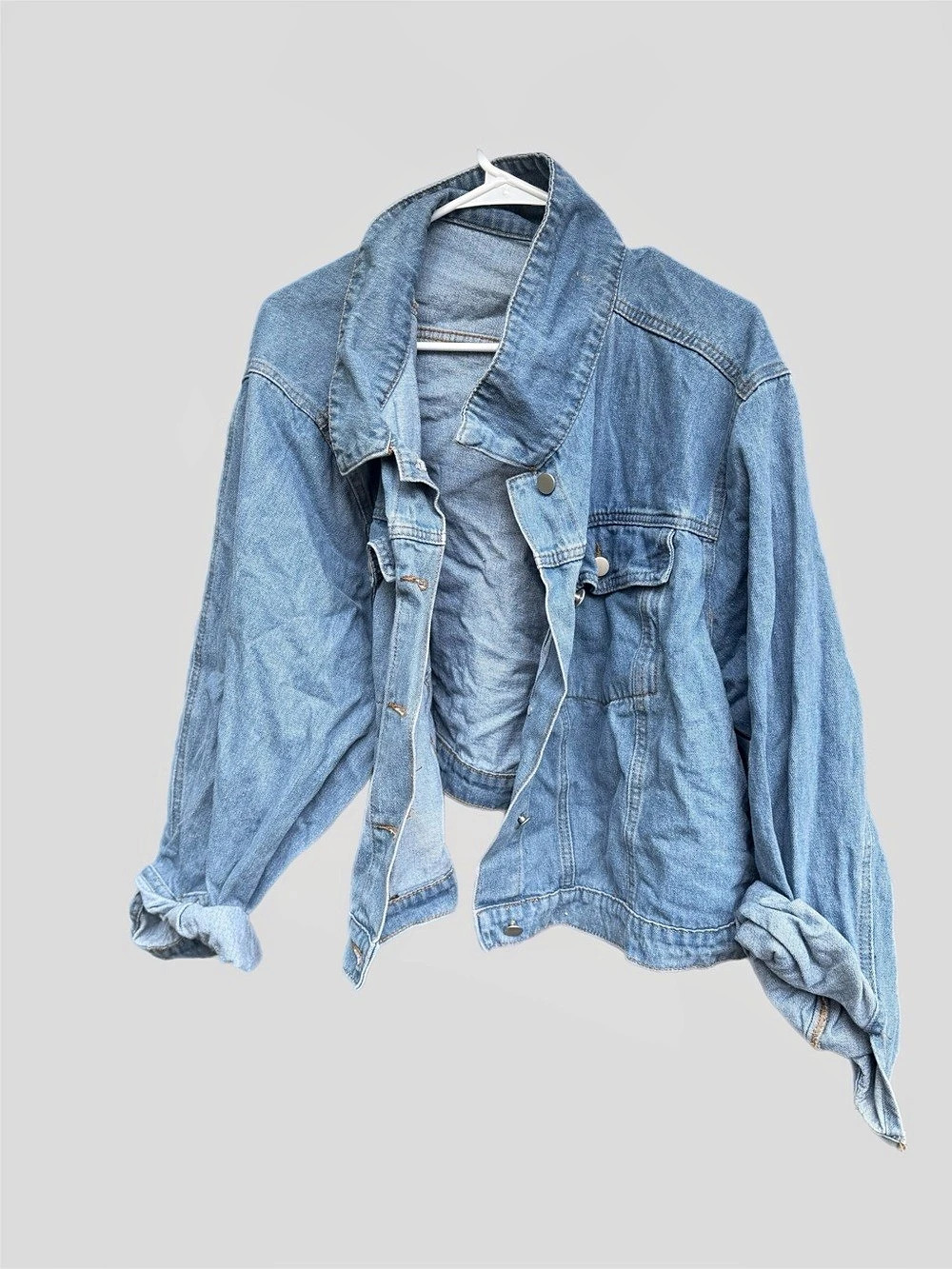 SHEIN Curve+ Cropped Denim Jacket Cropped Denim Jacket in Blue Size